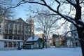 Riga / Latvia - 01 December 2019: Verman Park in winter. View on KriÃÂ¡jÃÂnis Barons Memorial Museum in Riga, Latvia